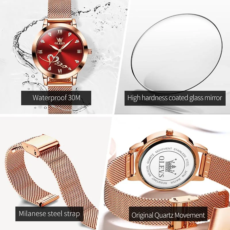 OLEVS Fashion Trend Women Watch Top Brand Diamond Womens Quartz Watch Rose Gold Mesh Strap Ladies Watches Montre Femme Reloj