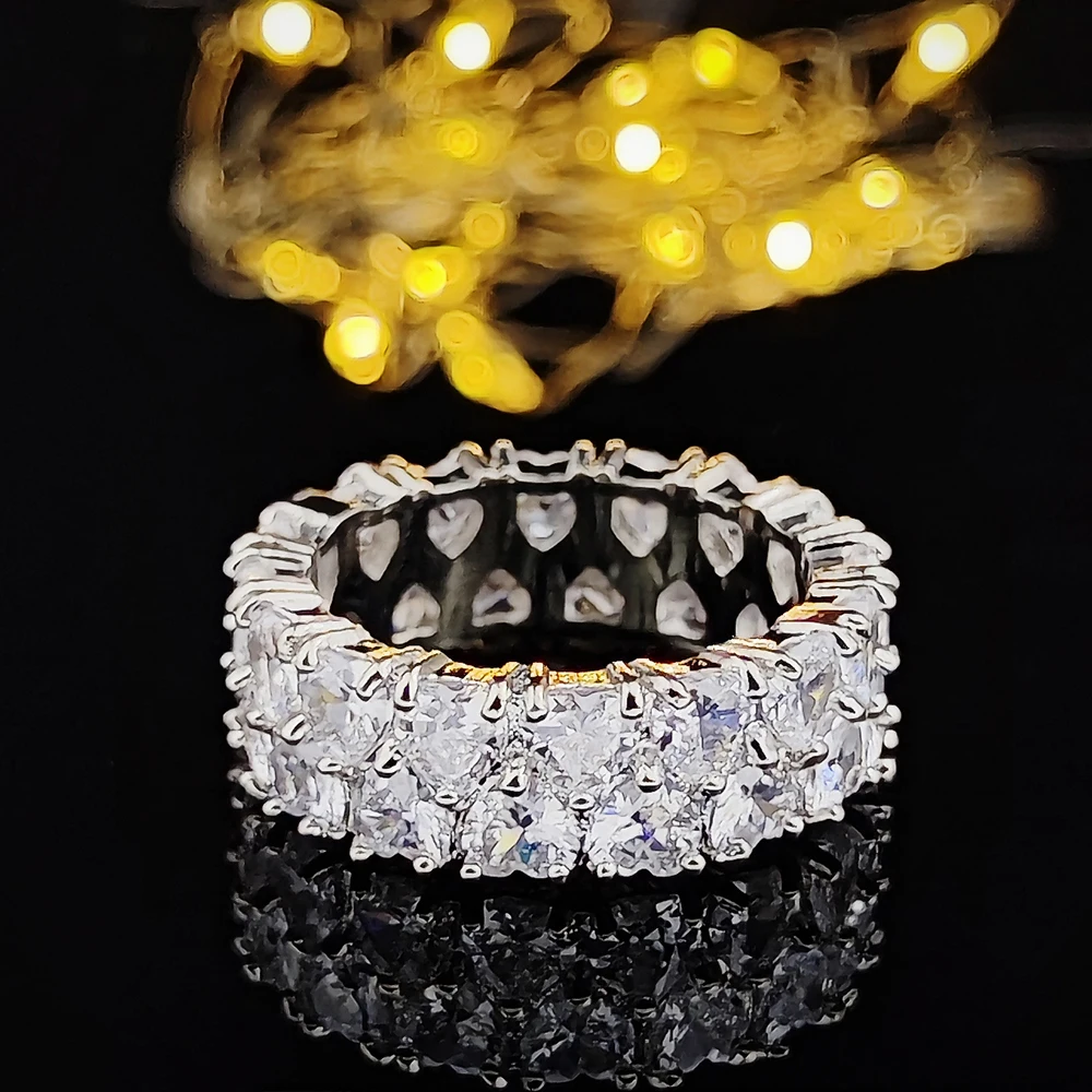 

2023 New Trendy Green Red Pink Color Heart Eternity Band Ring for Women Wedding Anniversary Gift Jewelry Drop Shipping R6903