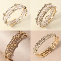 kunjoe 2022 trendy memory open loops bracelets multilayer rhinestone jewelry pearl beads bangles adjustable for women girls gift