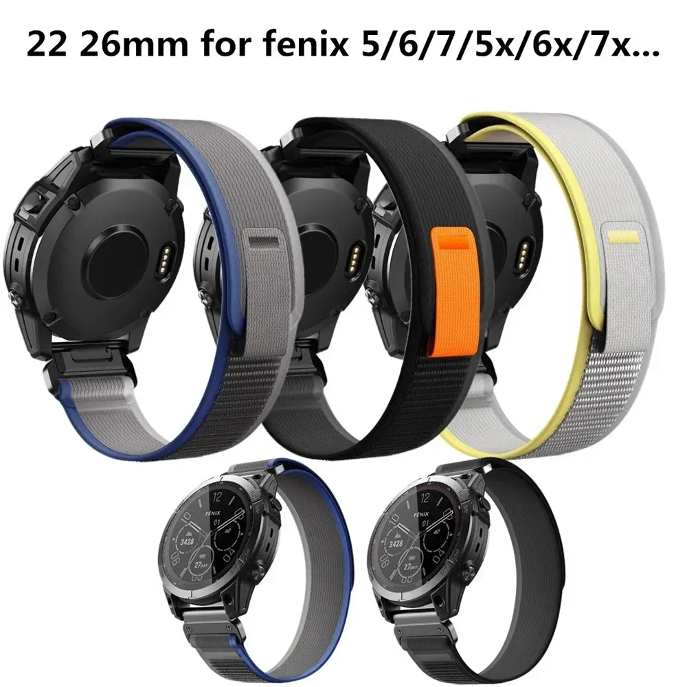 QCTOG Quickfit ремешок для часов Garmin Fenix 7X Pro Solar 6X 6 5X 5 Plus 3HR Instinct 2X Mk1 Mk2 Mk3i нейлоновый