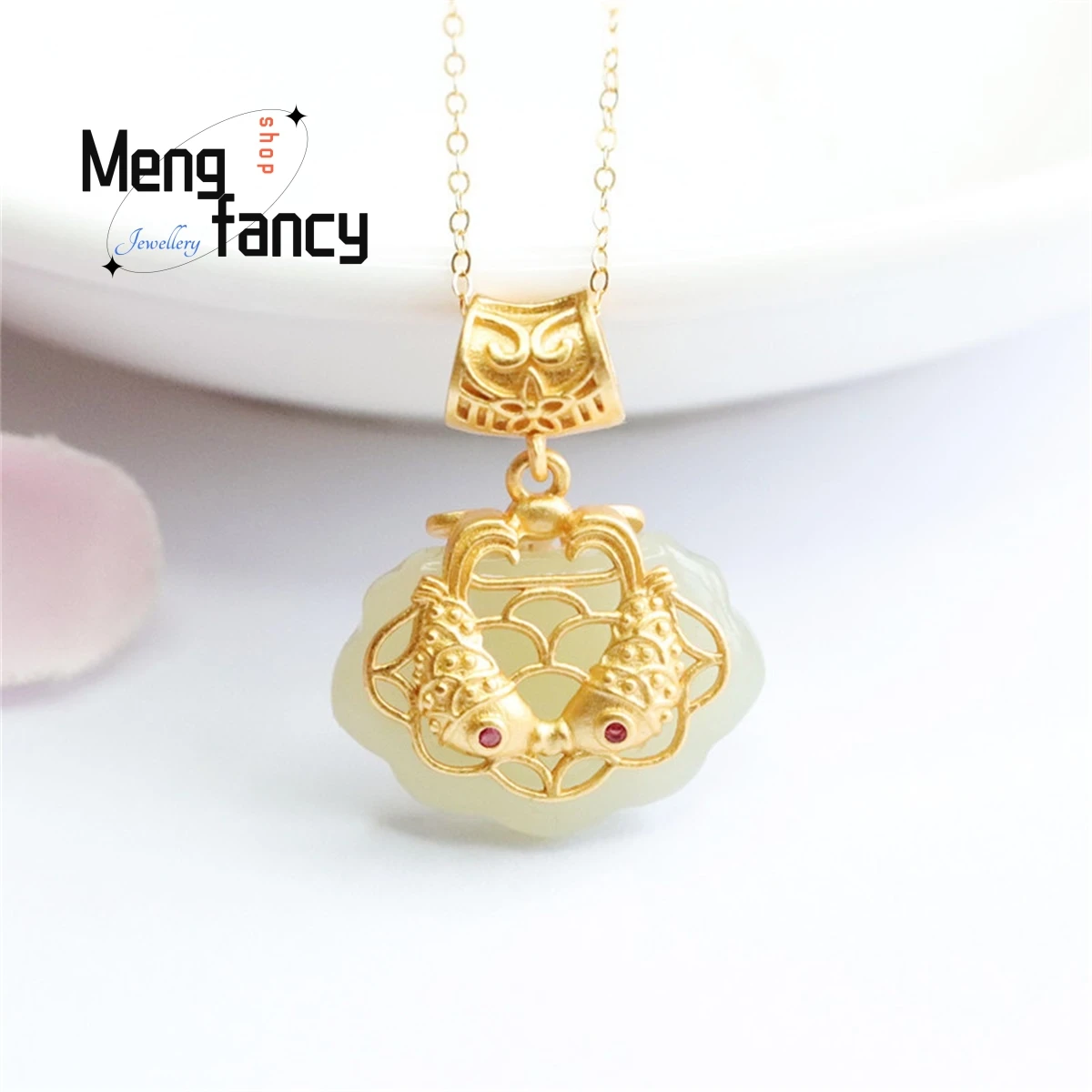 Ожерелье из натурального серебра S925 пробы с инкрустированным белым нефритом