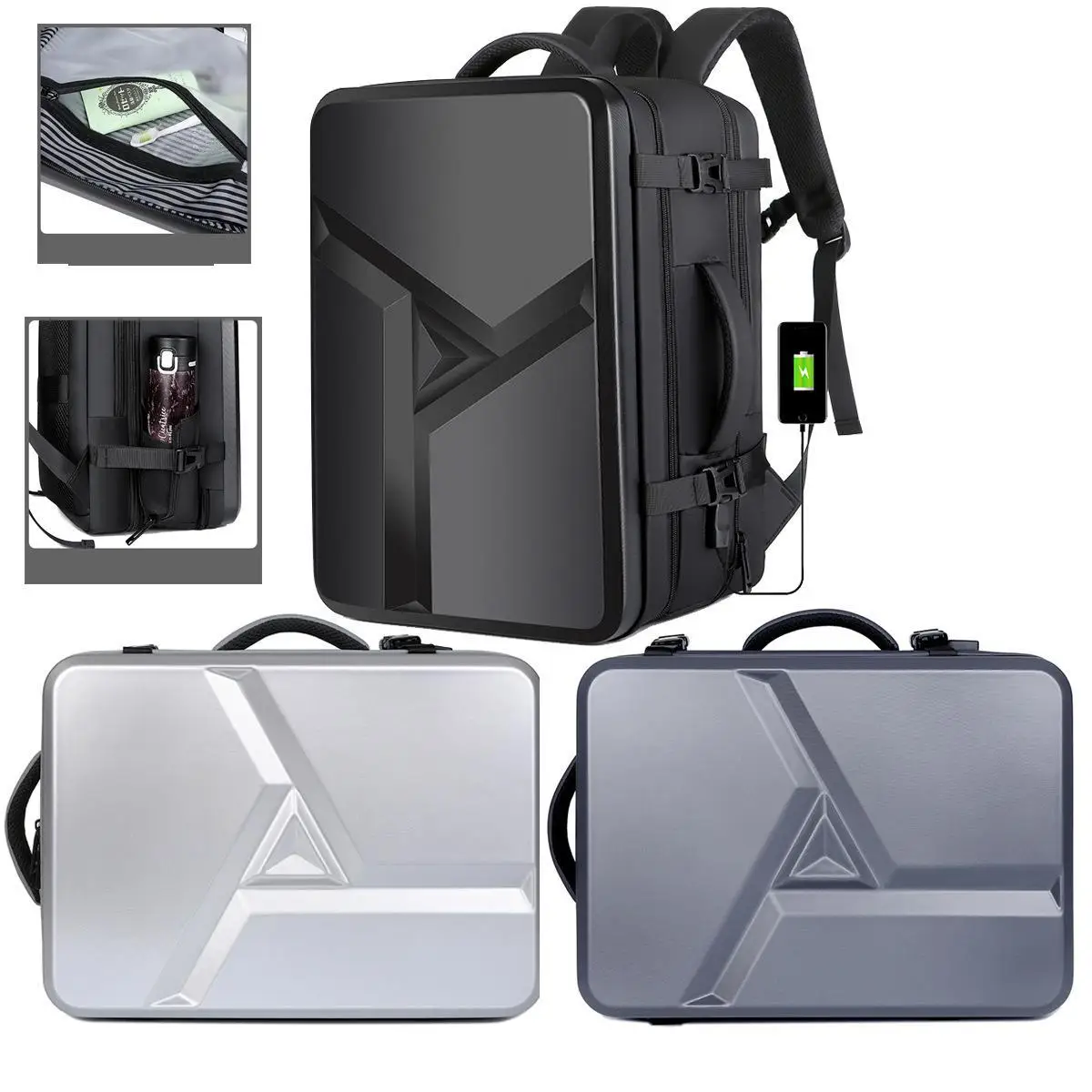 USBLarge capacity backpack hard shell commuter bag fashion n