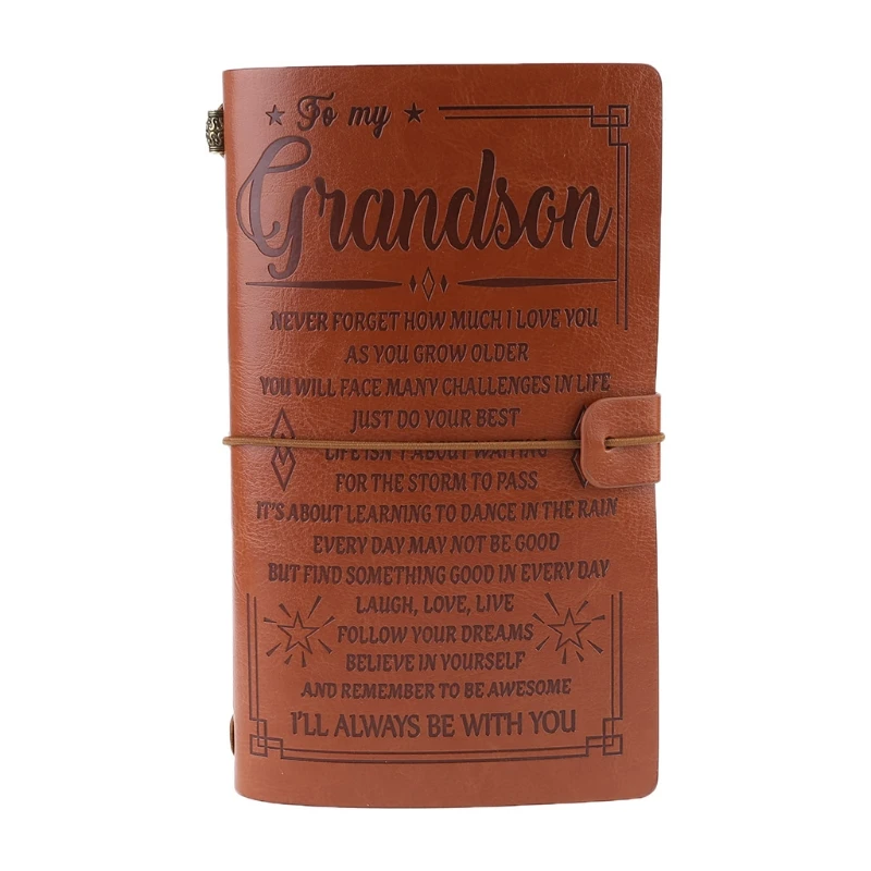 

Vintage Engraved Faux Leather Journal Notebook Diary to Grandson Granddaughter Travel Notepad Gift 20x12cm