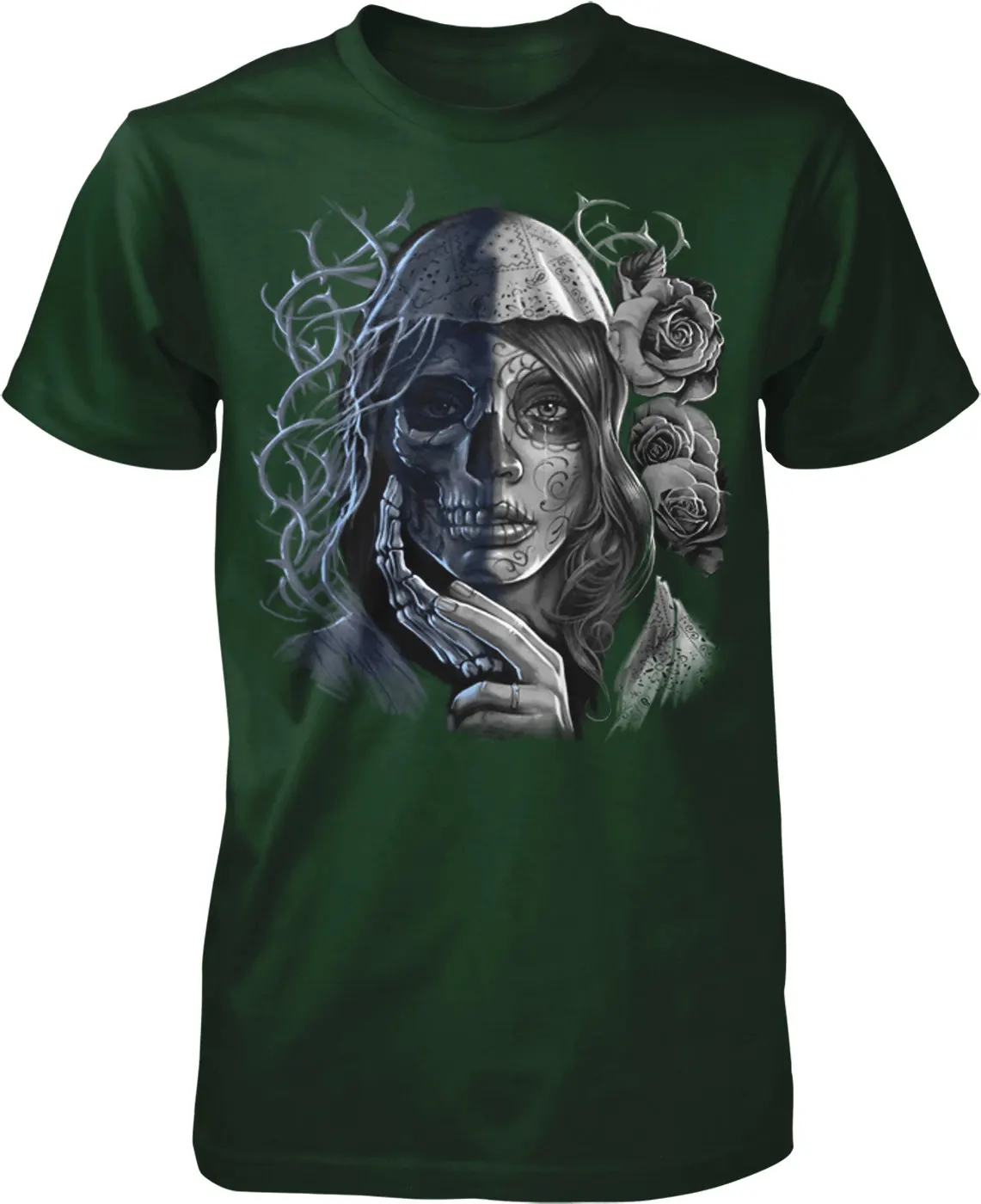 Мужская футболка Half Dead Skull and Face Dia De Muertos NOFO_00749