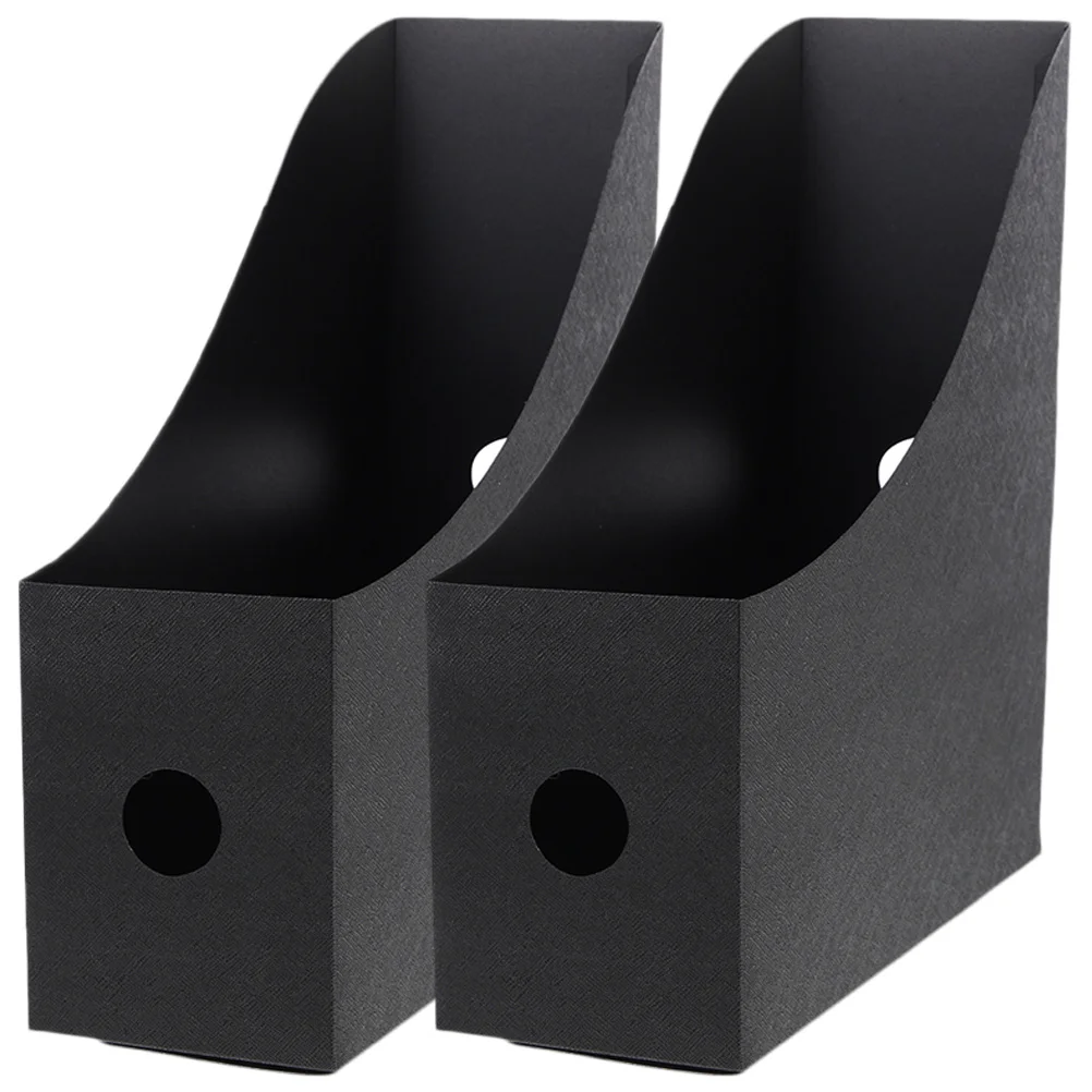 

2 Pcs File Storage Box Simple Files Books Holders Black Bookshelf Magazine Organizer Desk Plastic Document Rack