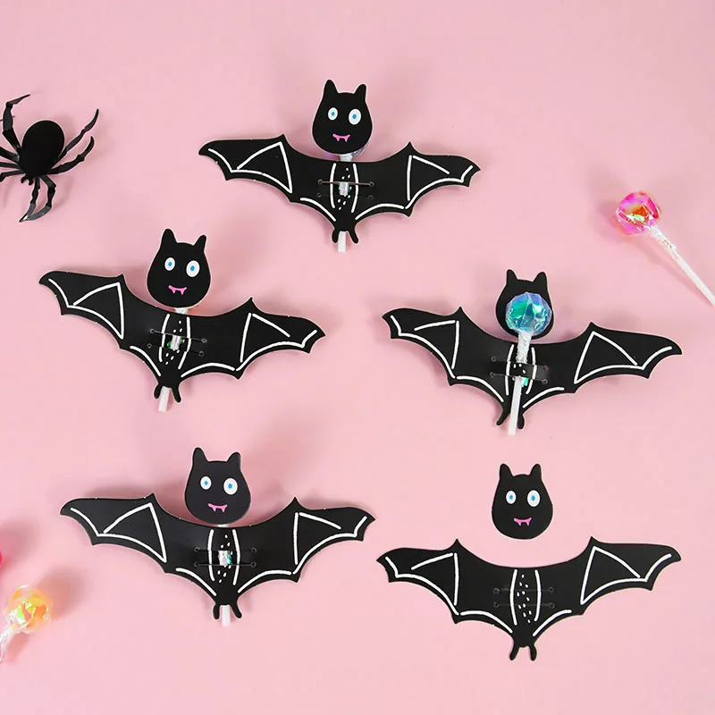

5sheets Halloween Black Bats Paper Card Lollipop Decoration Kids Birthday Halloween Eve Party DIY Labels Hang Tag Accessories