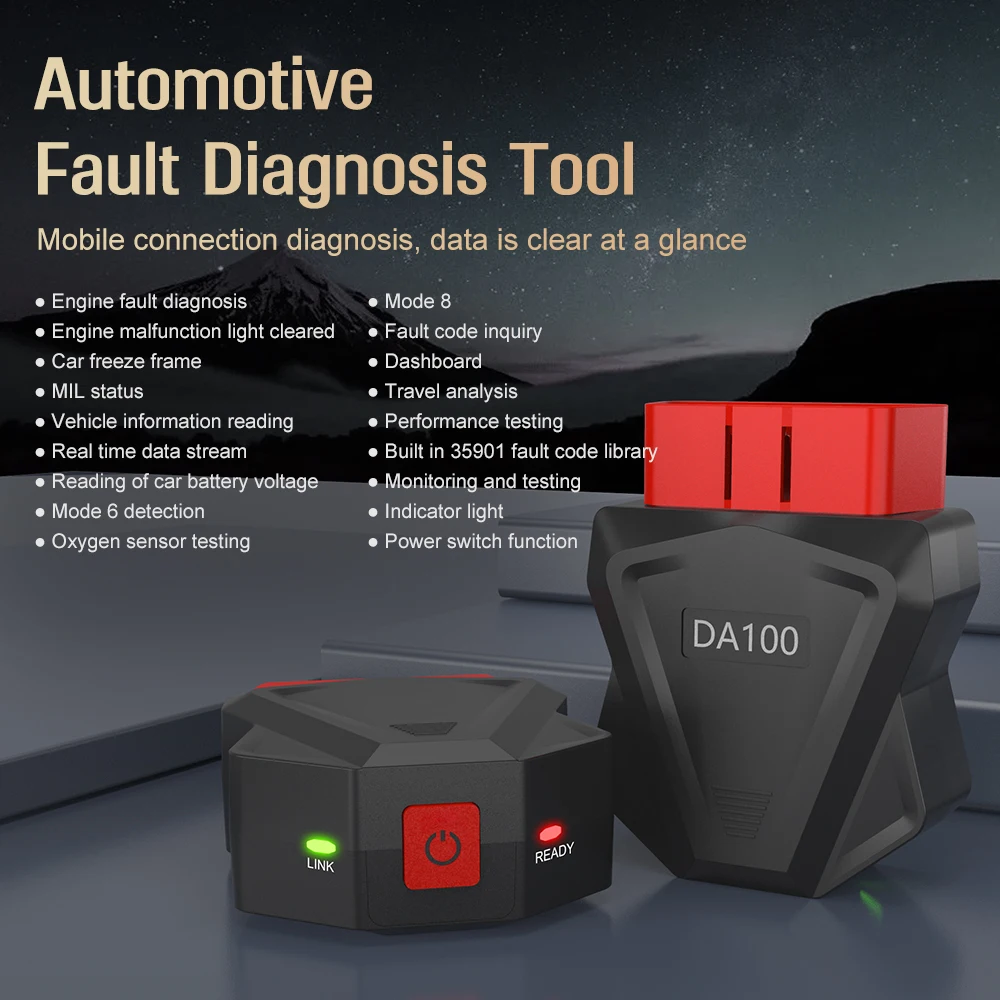 Фото DA100 Диагностические инструменты Автомобильный сканер OBD 2, автомобильные аксессуары с переключателем, стирающий код неисправности, автоматический тест аккумулятора двигателя, считыватель автомобильных кодов №1