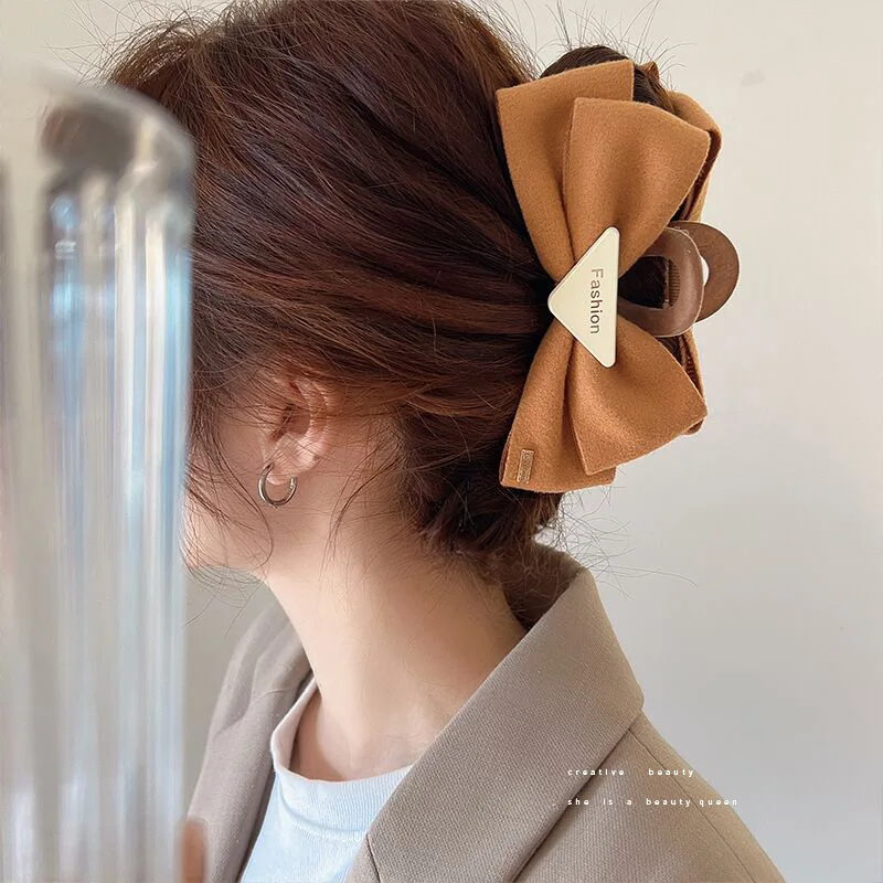 Женская заколка для волос красная бархатная Заколка-краб с бантом