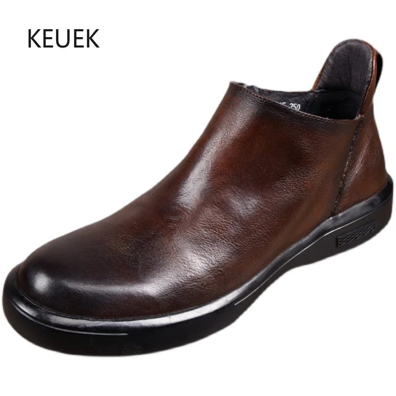 

New Luxury Genuine Leather Breathable Retro Fashion Motorcycle Boots Men Shoes Outdoor Work Dress Chelsea Ankle Boots Male 5A