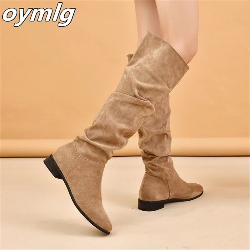 

2022new piledui boots women's autumn winter solid color thick mid-heel sleeve and knee high boots manufacturers womens boots