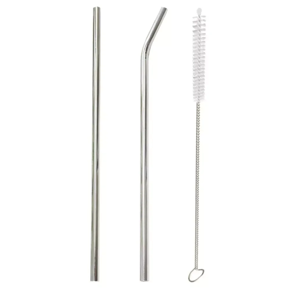 

1Set Kitchen Tools 2pcs Stainless Steel Metal Drinking Straws+Brush for Mug