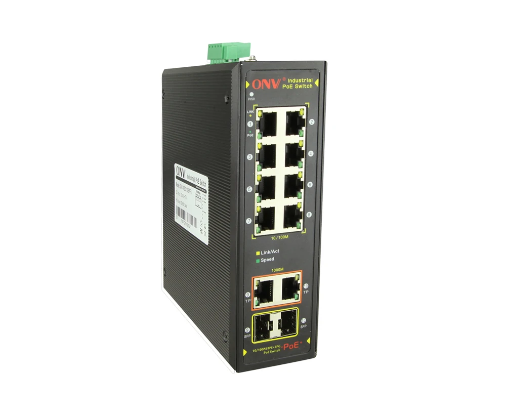 

Industrial switch 8 poe port Din rail IEEE802.3af/at 10/100M unmanaged with 2 RJ45 2 SFP uplink