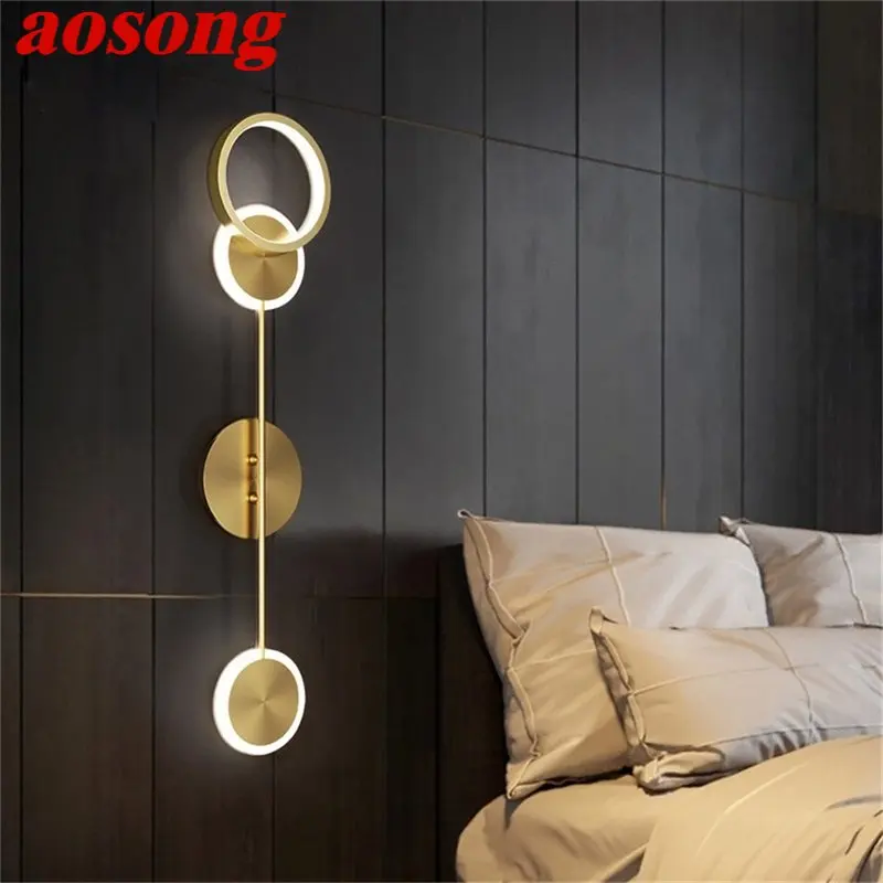 

AOSONG Nordic Wall Lamp Creative Design Gold Contemporary Fixtures Brass LED Indoor Lighting Sconce