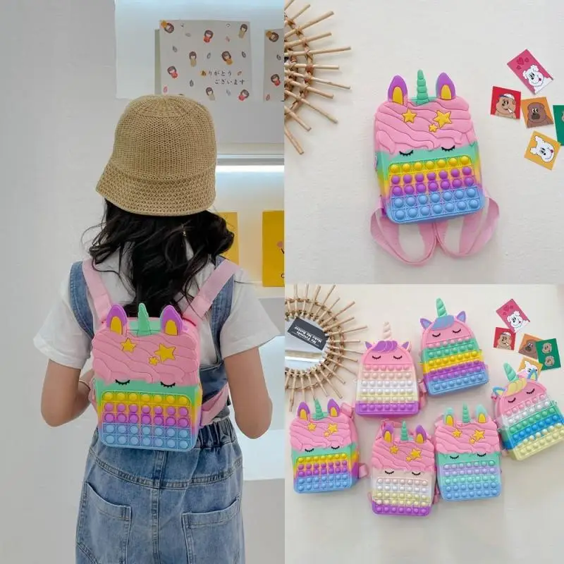 

Pop Fidget Toys Backpack Kawaii Unicorn Large Cartoon Schoolbag Children Kindergarten 3 To 6 Years Old Bag Squishy for Kids Gift