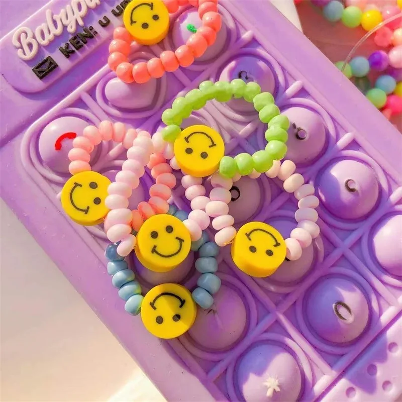 

Summer Trend Cartoon Macaron Color Soft Pottery Resin Yellow Smiley Stretch Multi-color Choice Exquisite Ring Forefinger Female