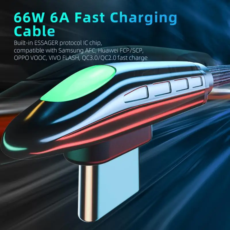 

Qc3.0 66w Fast Charging 5a Usb Type C Cable For Huawei Mate 40 Samsung 90 Degree Usbc Charger Cable Data Zinc Alloy Led