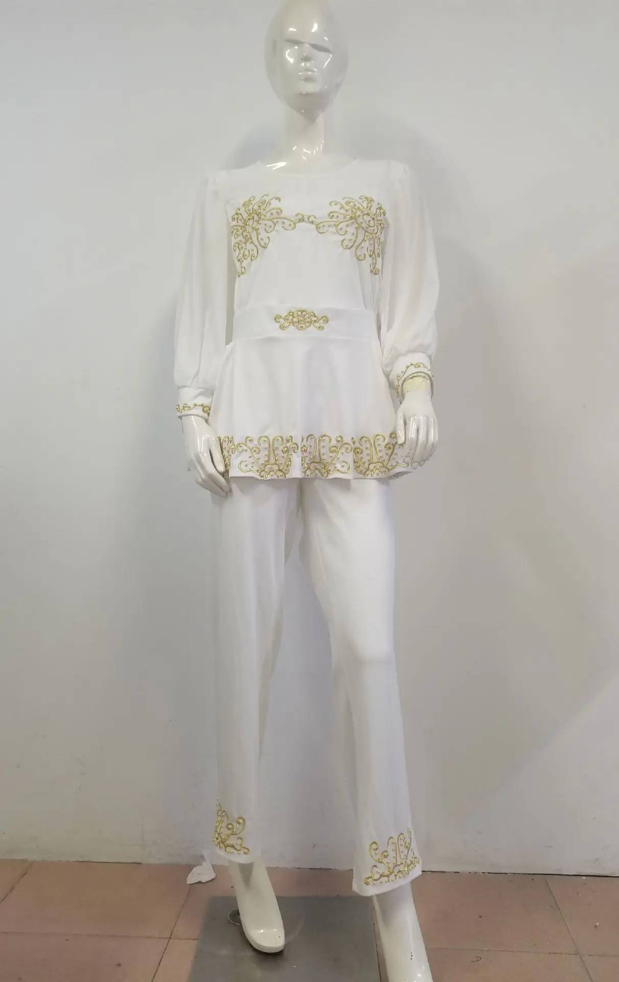 Plus Size Sets Solid Half Sleeve O-Neck  Bubble Sleeve Slim Fitting Suit Plus Size Two Piece Sets Office Lady Elastic Waist