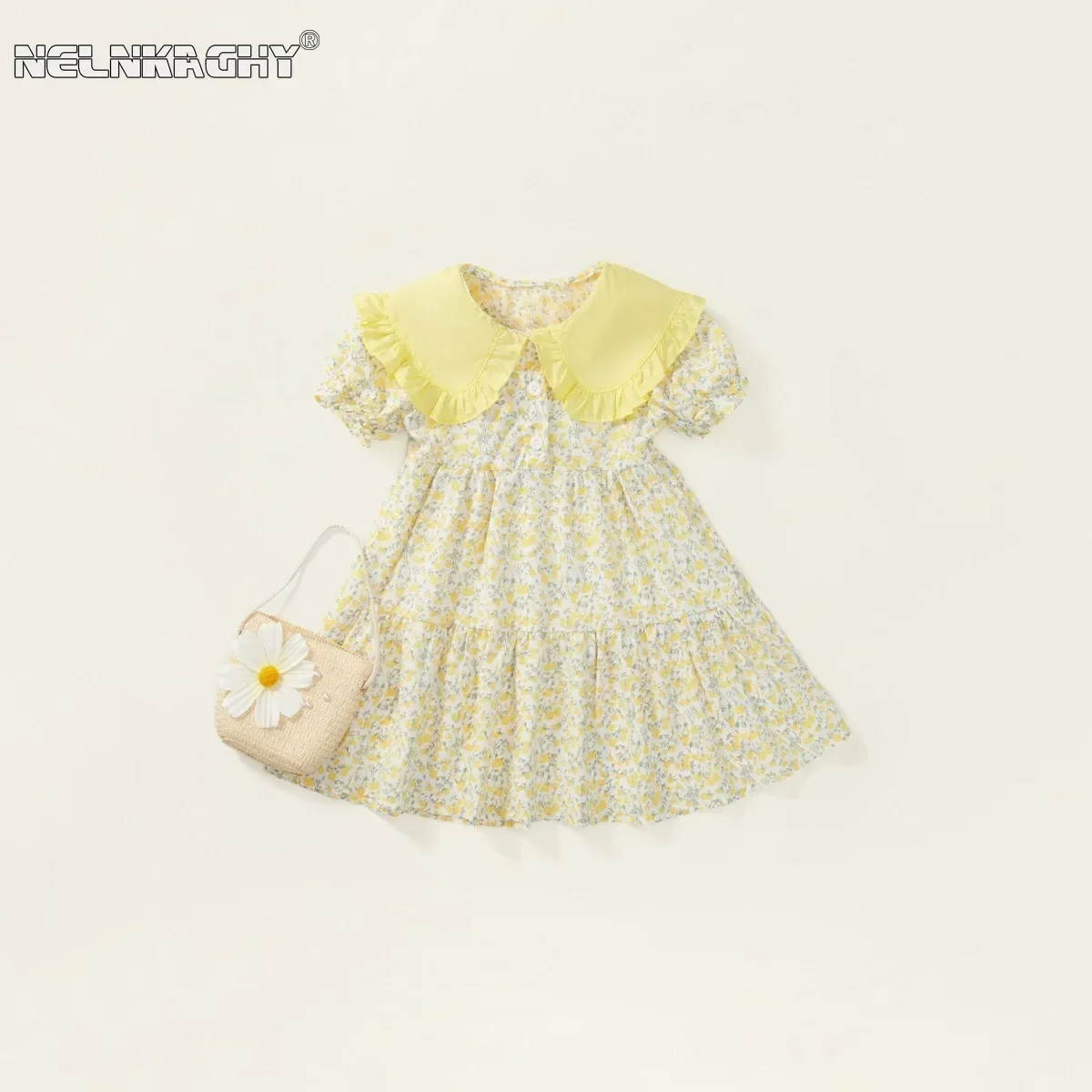 

2024 Summer New in Kids Baby Girls Cute Clothes Children Patchwork Floral Knee-length Dresses Gift Bag Toddler Outwear 2-7Y