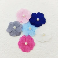 50pcslot 2 5cm two layer flower with bead patches appliques for garment sewing supplies diy hair clip accessories