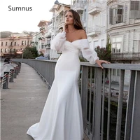 sumnus 2022 vintage mermaid off the shoulder wedding dress white puff sleeves see through robe de mariee backless bridal gowns