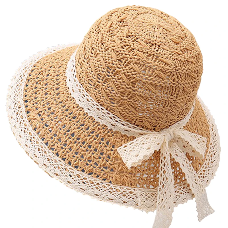 Кружевная полая соломенная шляпа в стиле вестерн женская приморская пляжная