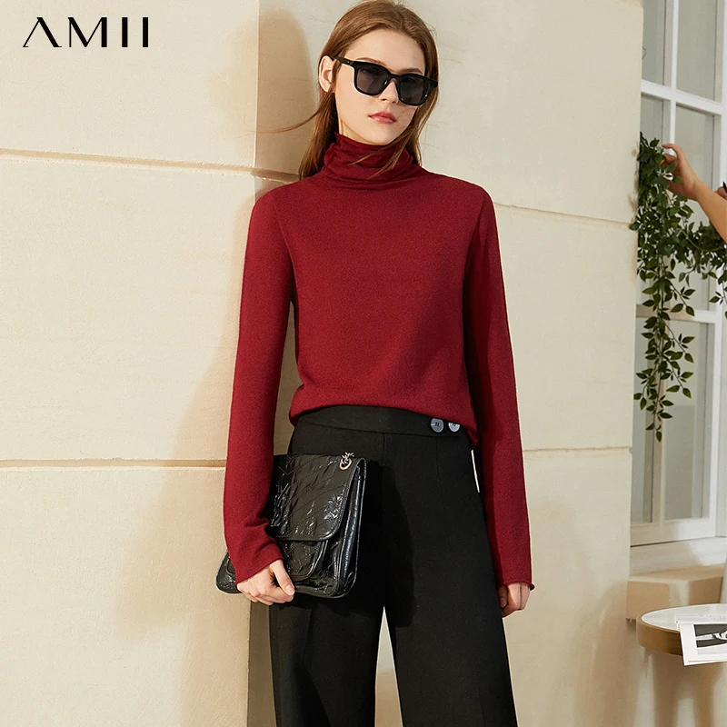

Amii Minimalism Winter Sweaters For Women Fashion Solid Women's Turtleneck Sweater Causal OLstyle Knitted Pullover Tops 12030562