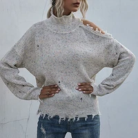 women sweater knitted autumn winter fashion truffle shoulder hole long sleeve high collar 2022 pure color knitted pullover tops
