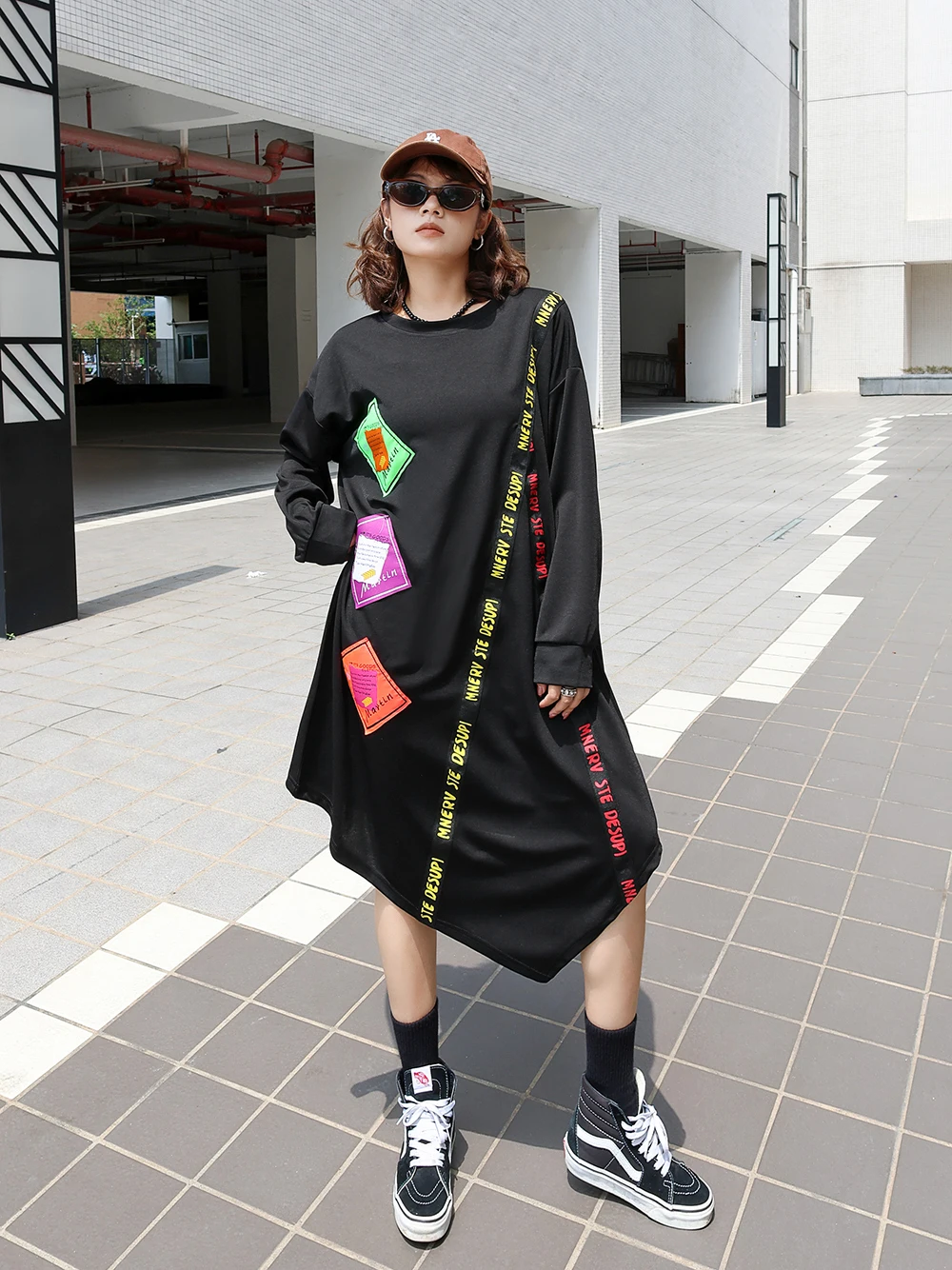 240950 Осенние модные платья нестандартной формы женские лоскутные свободные