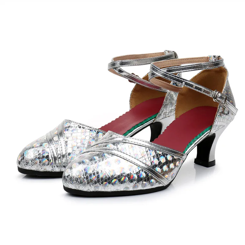 Professional Women Latin Modern dance shoes Ballroom medium high heel dance shoes drill Soft soled Cha cha tango dance shoes