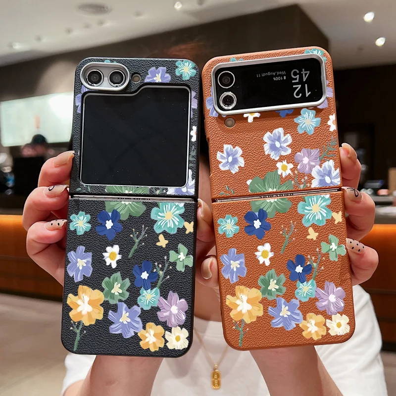 Для Samsung Galaxy Z Flip6 Flip5 Flip4 Чехол с мультяшной цветочной текстурой кожи Силиконовый