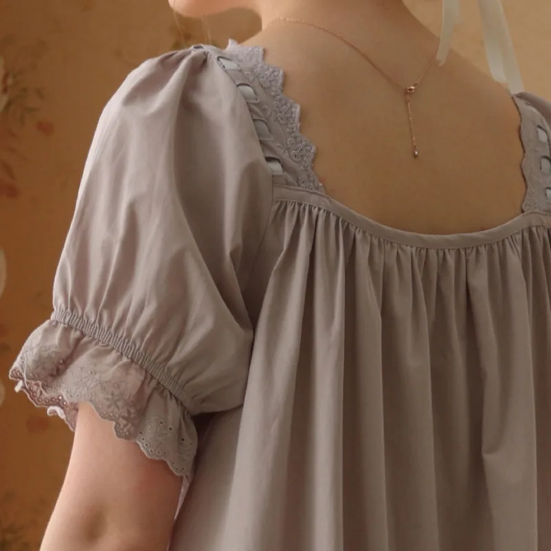 2023 Nightgowns Women Cotton Lace Short Sleeve Nightdress Princess Vintage Retro Sleepshirt Sleepdress Summer Nightwear Pajamas