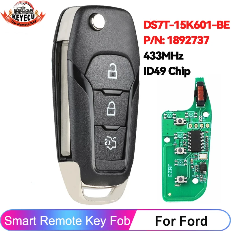 

KEYECU DS7T-15K601-BE для Ford S-MAX GALAXY MONDEO 2015 2016 2017 2018 2019 P/N: 1892737 433 МГц ID49 Чип дистанционного управления-брелок