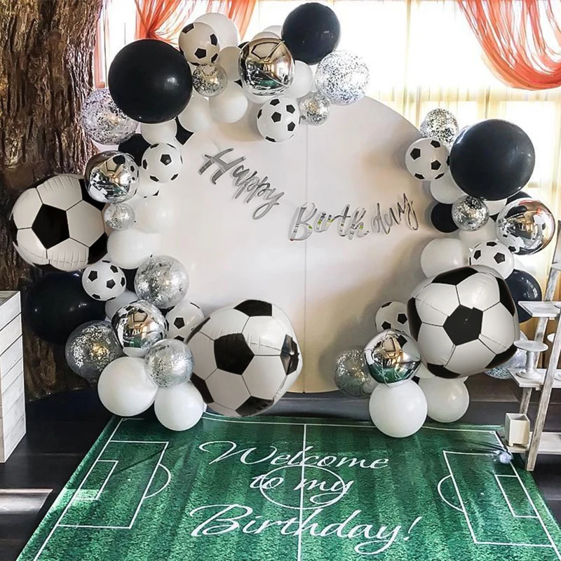 

Confetti White Black Sliver Football Soccer Themed Latex Balloons Garland Arch Kit Happy Birthday Oh Baby Boy Party Decorations