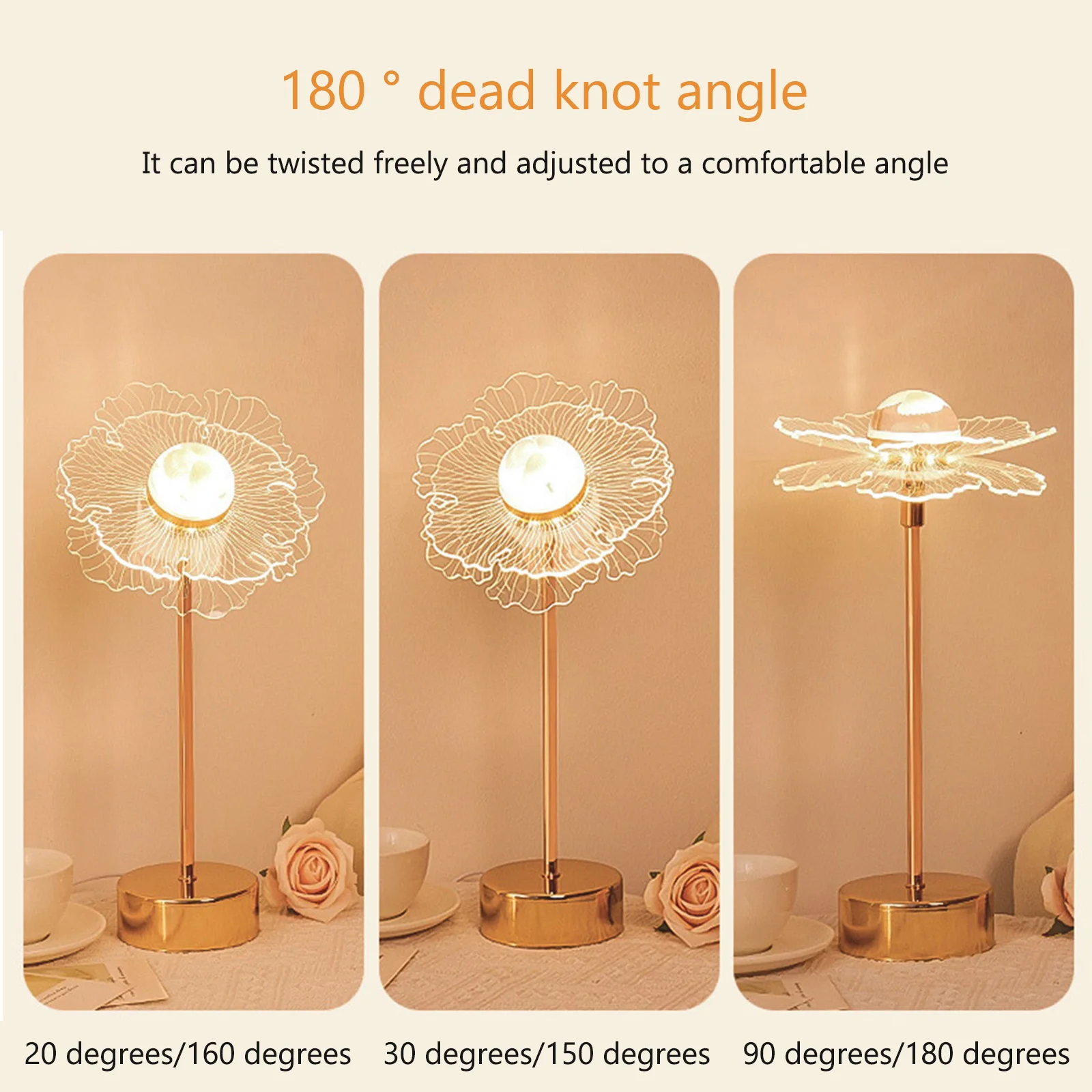 

LED Bedside Night Light 3 Light Colors Acrylic Shell Table Light Art Crafts 180-degree Adjustable Lampshade Home Decoration