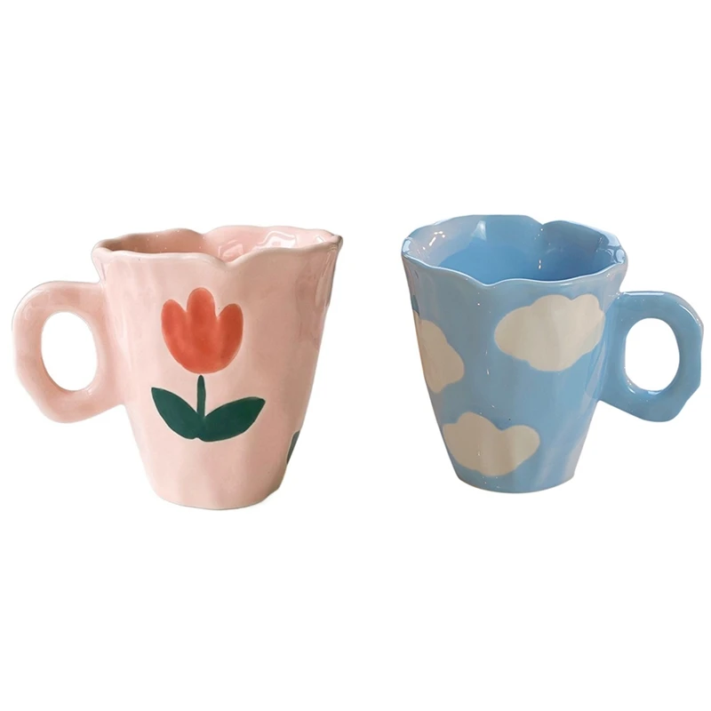

Керамические кружки ручной работы, чашка кофе с тюльпаном и облаком неправильной формы для чая, молока, креативные подарки, чашка