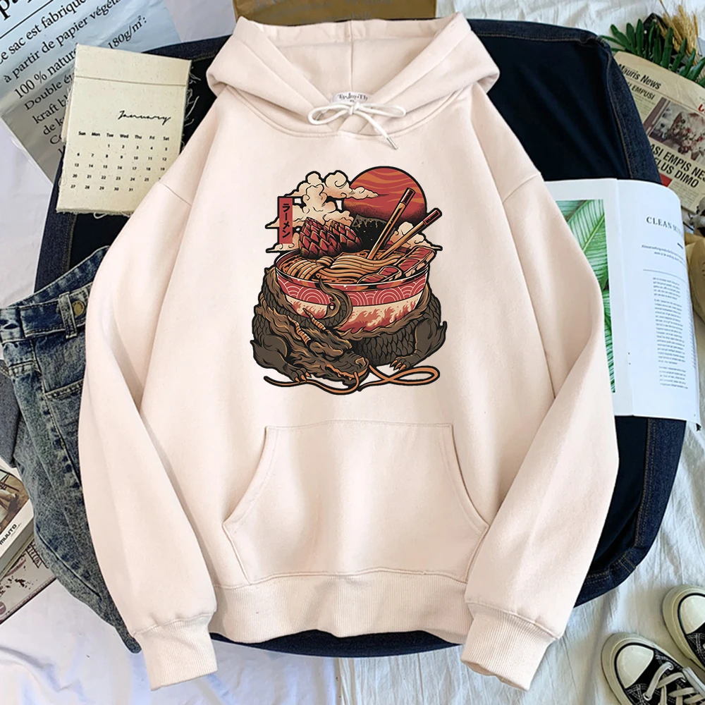

A Bowl Of Noodles On The Back Of The Dragon Printed Hoodie Men Plus Size Soft Sweatshirts Males Japanese Loose Hoodied Pullovers