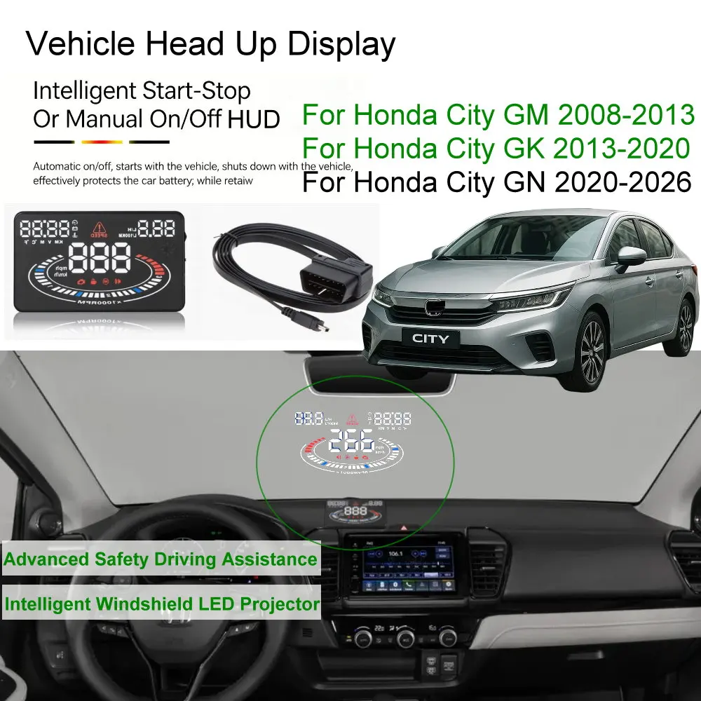 Фото Автомобильный HUD-дисплей (проекционный дисплей) для Honda City GM 2008-2013, GK 2013-2020, GN 2020-2026. Автоэлектроника, аксессуары. №1