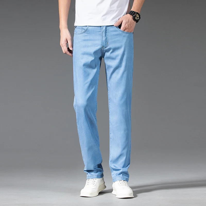 

LY2304Men's Thin Straight-leg Loose Jeans Summer New Classic Style Advanced Stretch Loose Pants Blue Colors Available Size 35 42