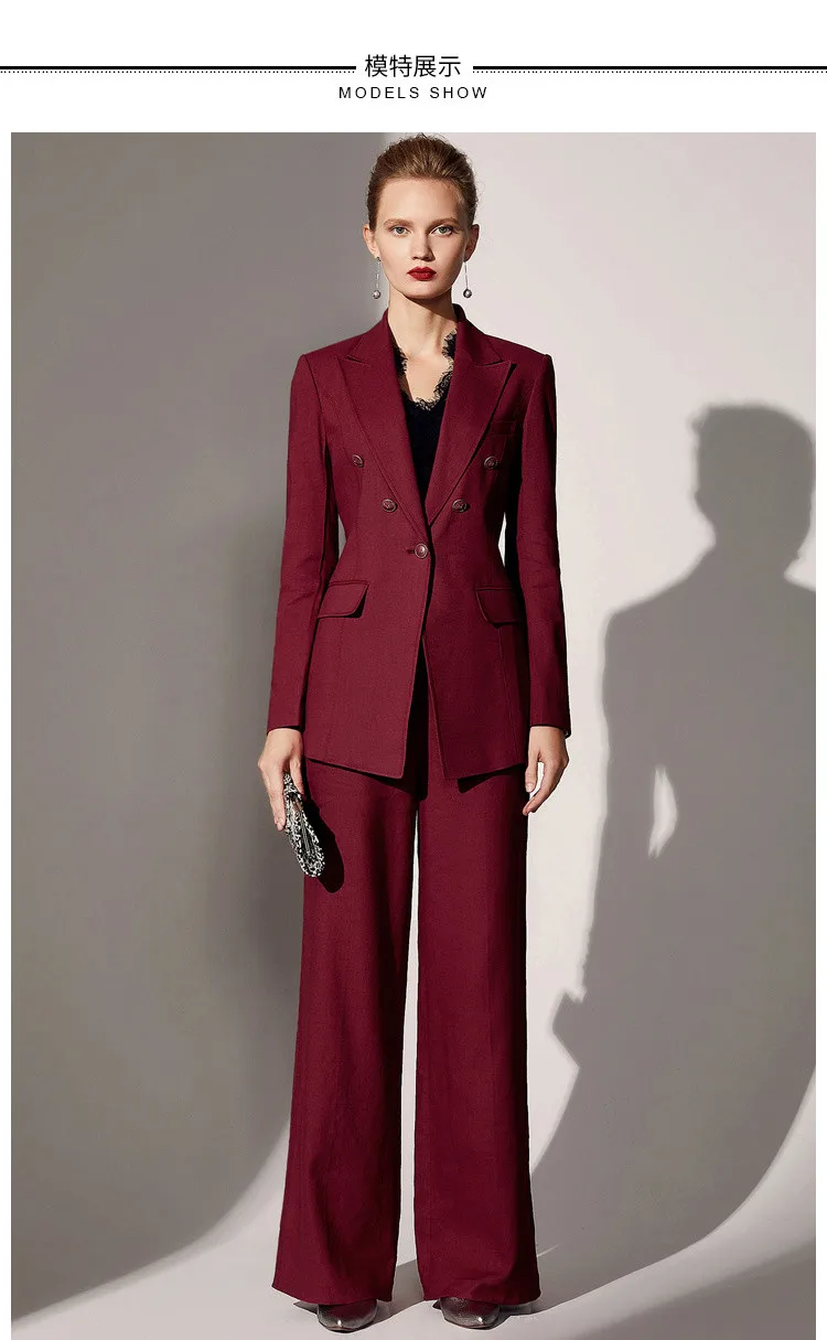Женский двубортный бордовый Элегантный Приталенный костюм из двух частей на