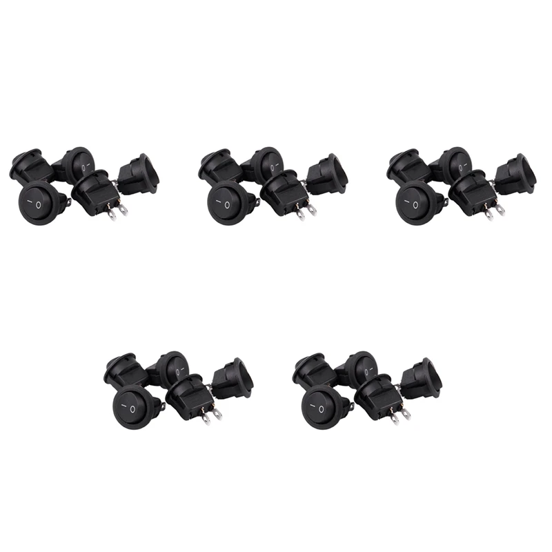 

25Pcs SPST Black Button On/Off Round Rocker Switch AC 6A/250V 10A/125V