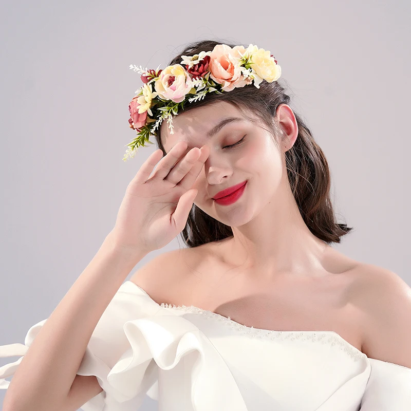 

Colorful Flower Decor Headband Wedding Bride Hair Accessories, Sweet Date for Women