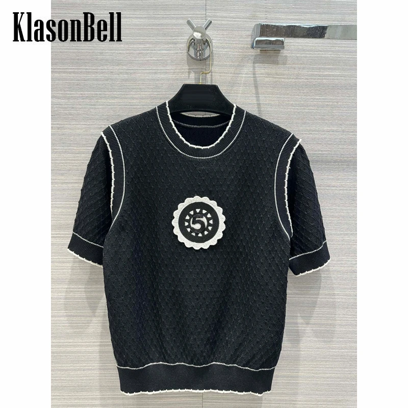 

11,21 KlasonBell модный Подсолнух вышивка бисером буквы блестками вырезанные трикотажные короткие женские