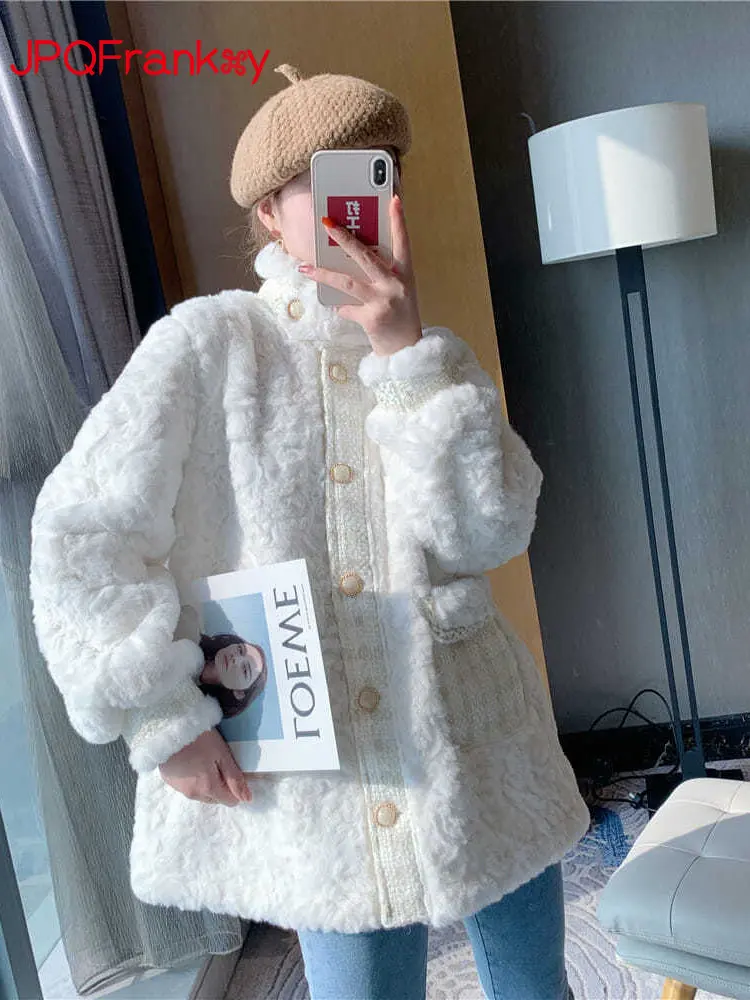 Coat for Women In Autumn and Winter, Versatile Small Fragrance Korean Version Loose Imitation Otter Rabbit Hair Coat Fashionable