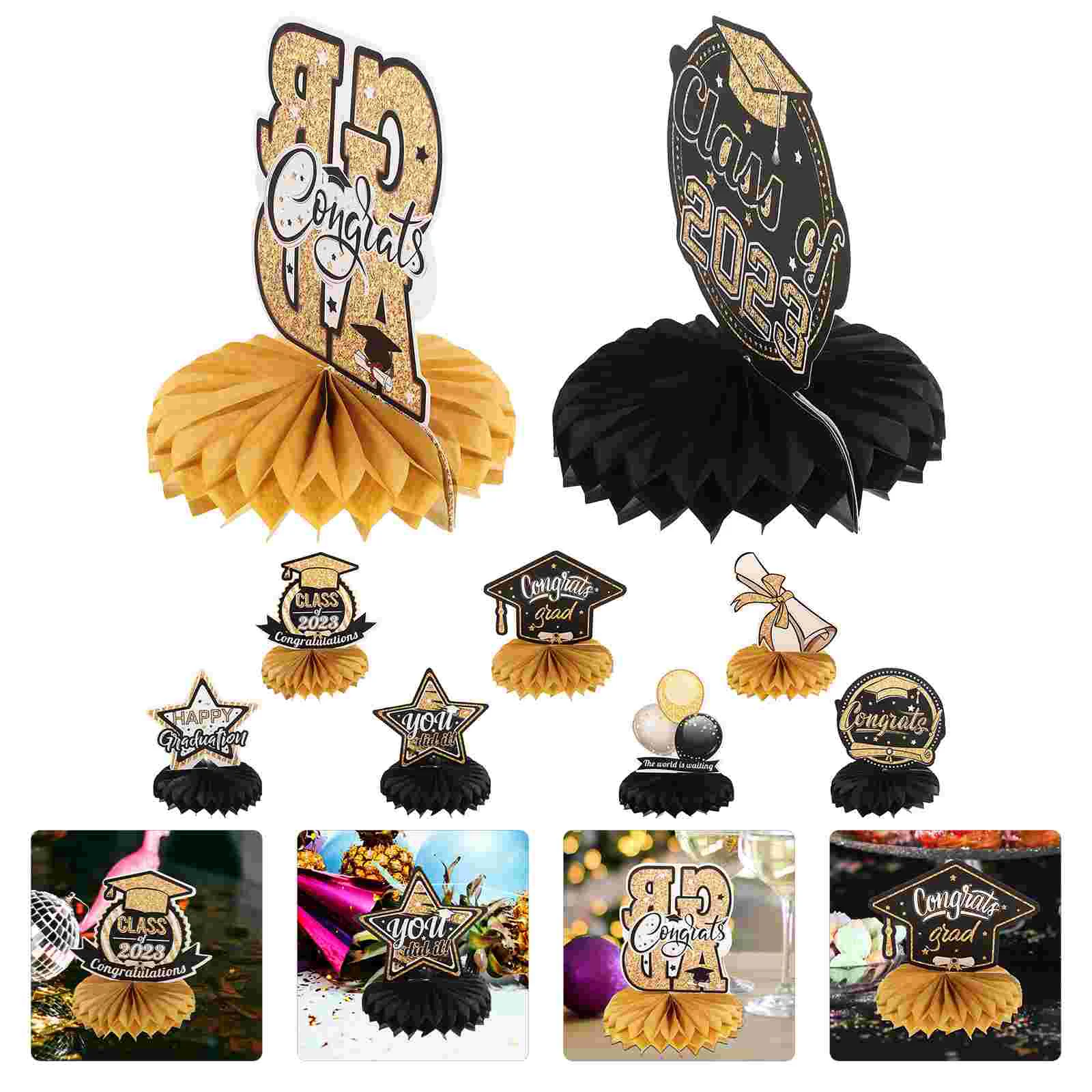 

Graduation Party Honeycomb Grad Table Decor Decorations Centerpieces Class Supply Toppers Ornaments Paper Favors Congrats