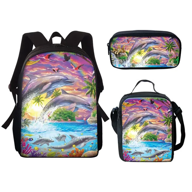 Хип-хоп Harajuku подводный мир Кит 3 шт./компл. рюкзак с принтом студенческая сумка для