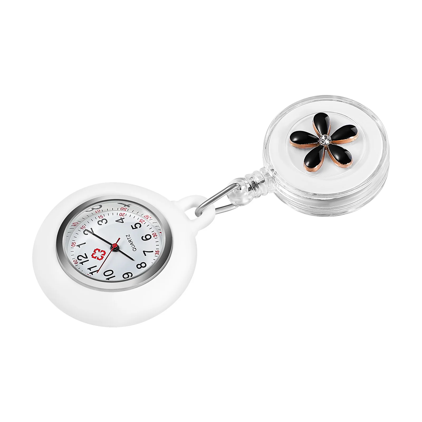 

Lapel Watch for Nurses Doctors Clip- on Hanging Nurse Watches Leaves Pattern Retractable Fob Watch