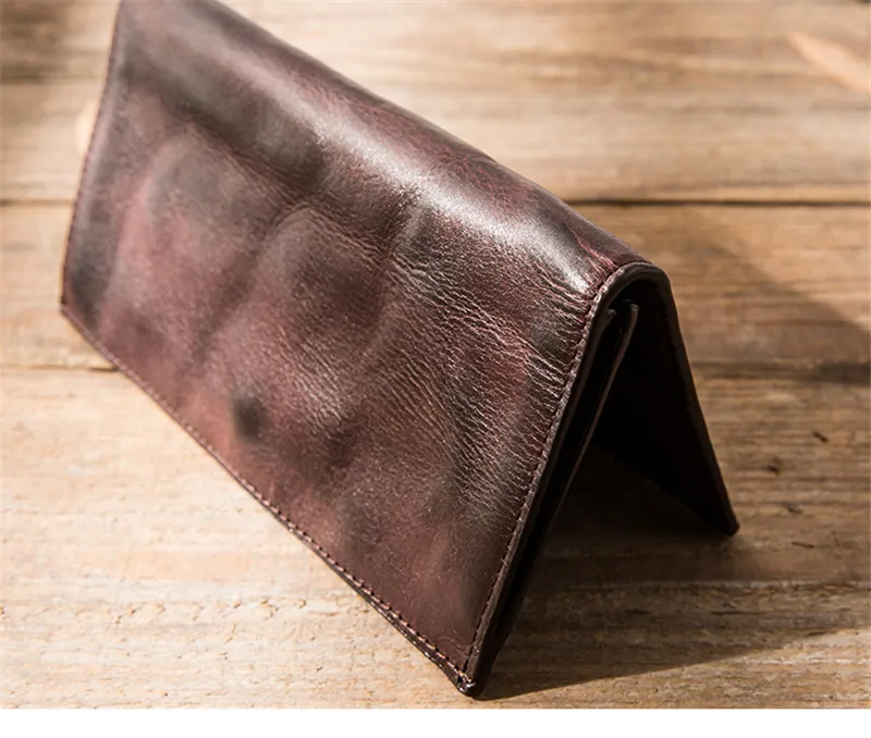 Fashion high quality natural genuine leather men black long wallet simple casual real leather credit card multi-card coin purse