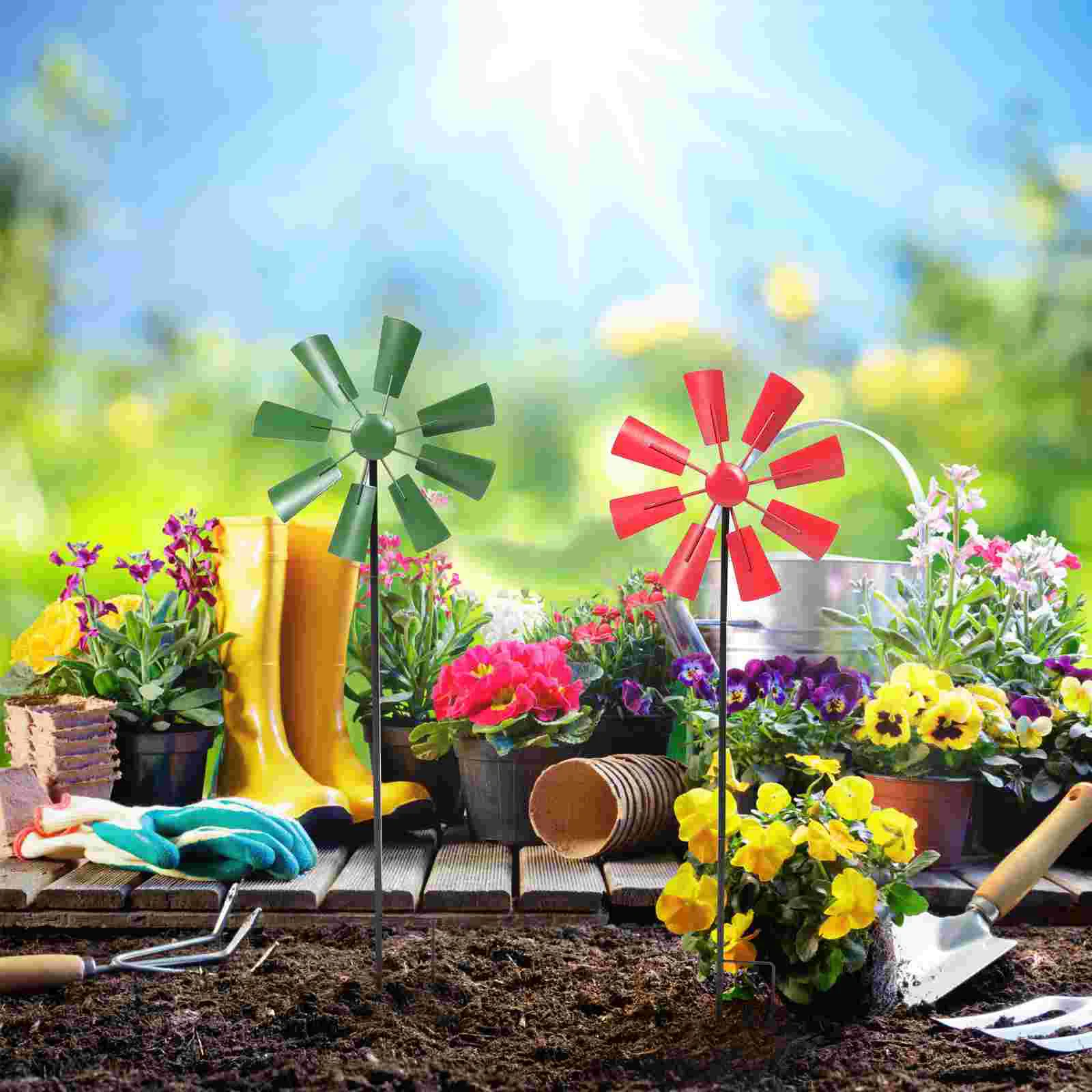 

2pcs Garden Iron Windmill Decor Courtyard Windmill Ornament Inserting Adornment