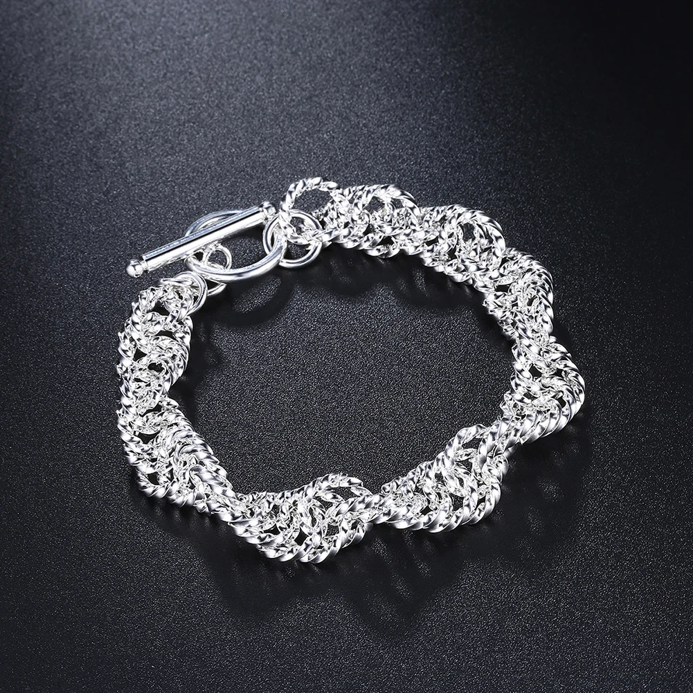 

Factory outlets fashion 925 Stamp Silver color Bracelet for woman beautiful Shiny twisted circle chain jewelry Wedding party