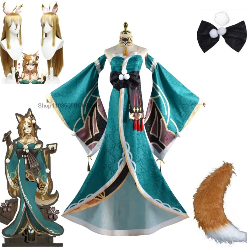 Мисс Хина Косплей Genshin Impact Костюм Парик Аниме Униформа Платье Полный комплект